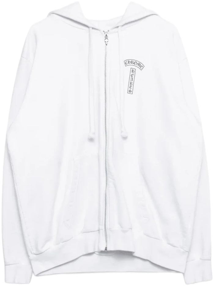Chrome Hearts T Bar USA Shoulder Logo Zip Up Hoodie ‘White’