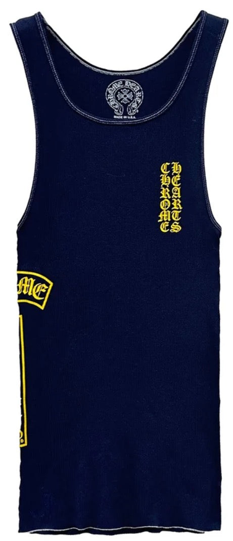 Chrome Hearts Navy Blue T-Bar Script Rib Tank Top
