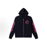 Chrome Hearts Floral Horseshoe Zip-Up Hoodie ‘Black/Pink’