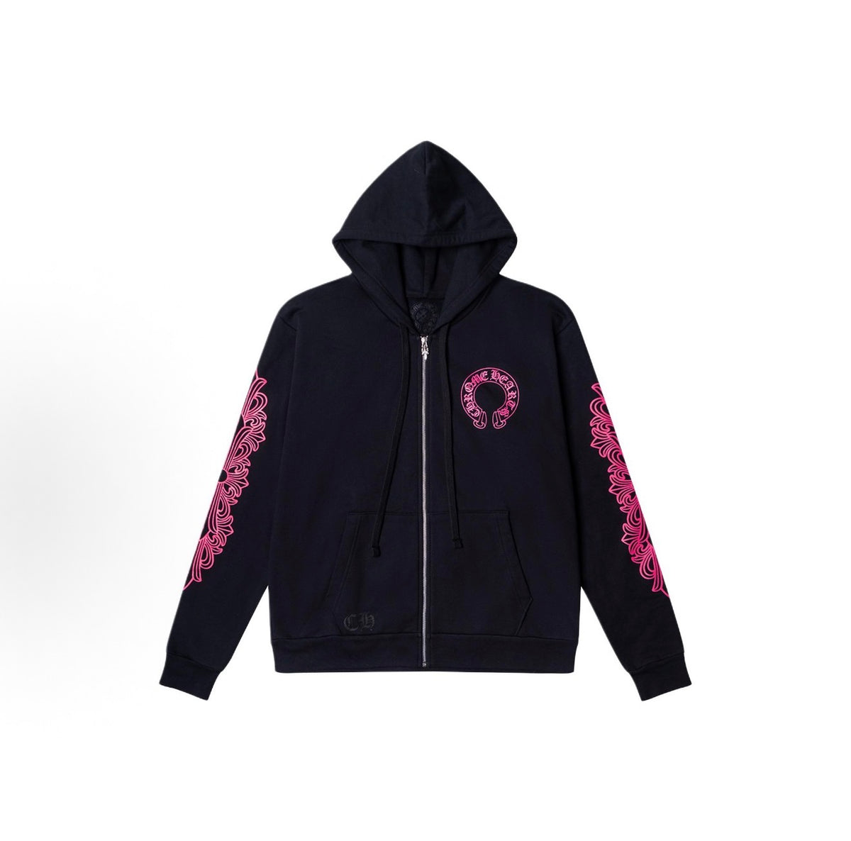 Chrome Hearts Floral Horseshoe Zip-Up Hoodie ‘Black/Pink’