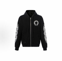 Chrome Hearts Horseshoe Floral Cross Sleeve Zip Up Hoodie ‘Black/White’