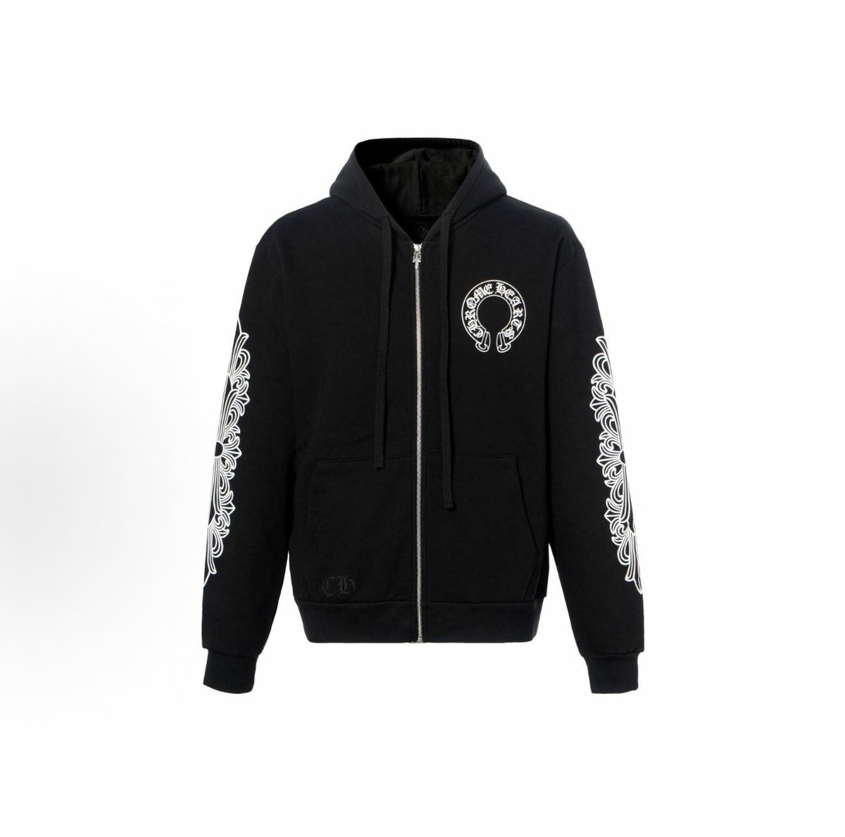 Chrome Hearts Horseshoe Floral Cross Sleeve Zip Up Hoodie ‘Black/White’