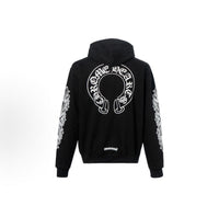 Chrome Hearts Horseshoe Floral Cross Sleeve Zip Up Hoodie ‘Black/White’
