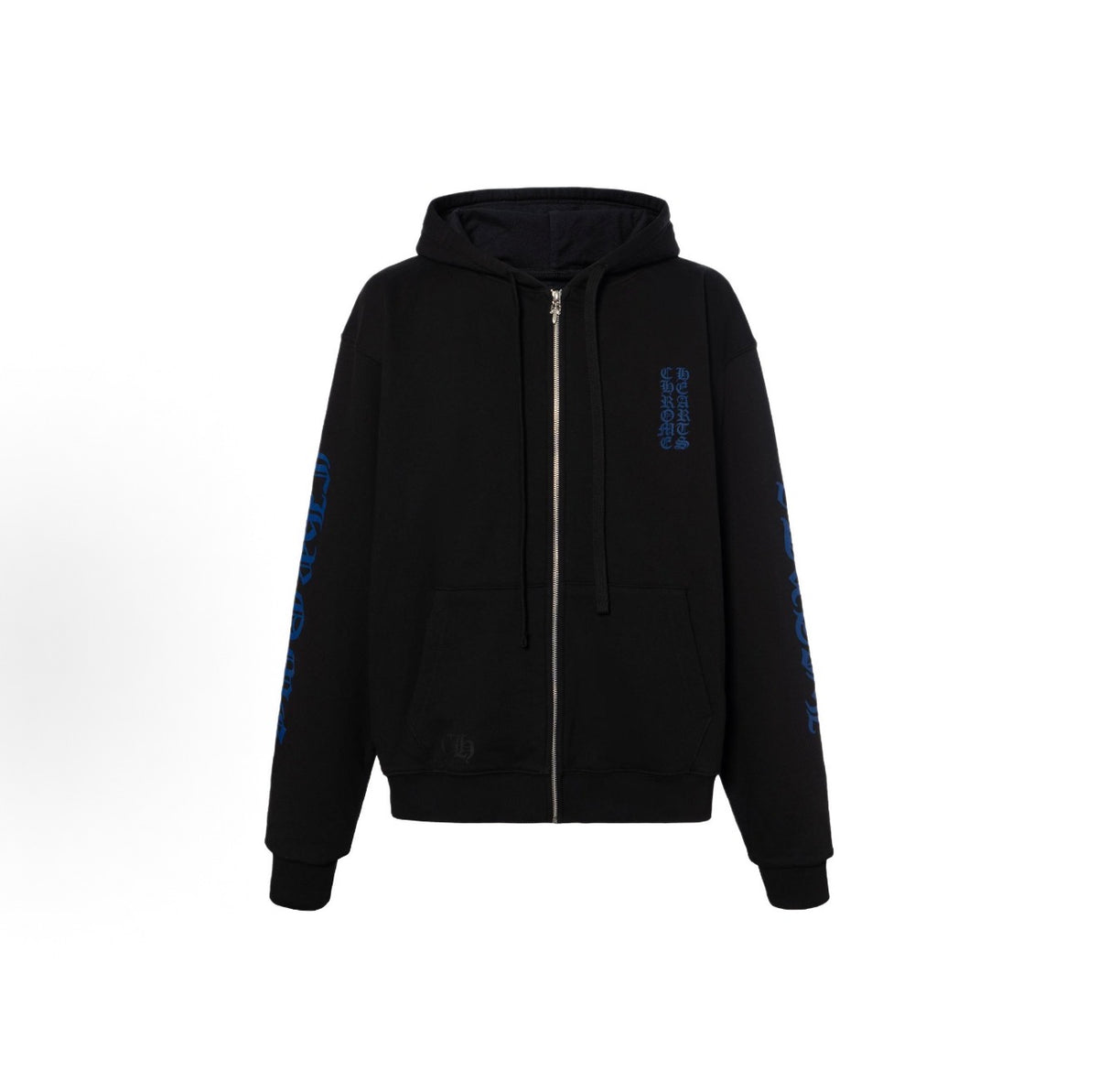 Chrome Hearts Script Logo Zip-Up Black Blue Hoodie