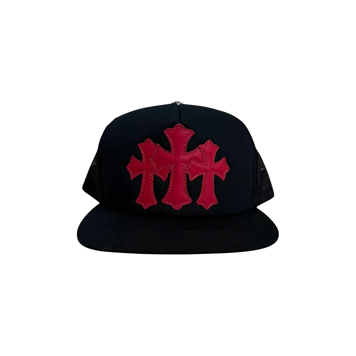 Chrome Hearts Triple Cross Patch Cemetery Trucker Hat ‘Black/Red’